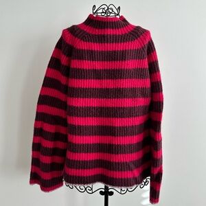 Maeve by Anthropologie Pink and Burgundy Striped Turtleneck Sweater